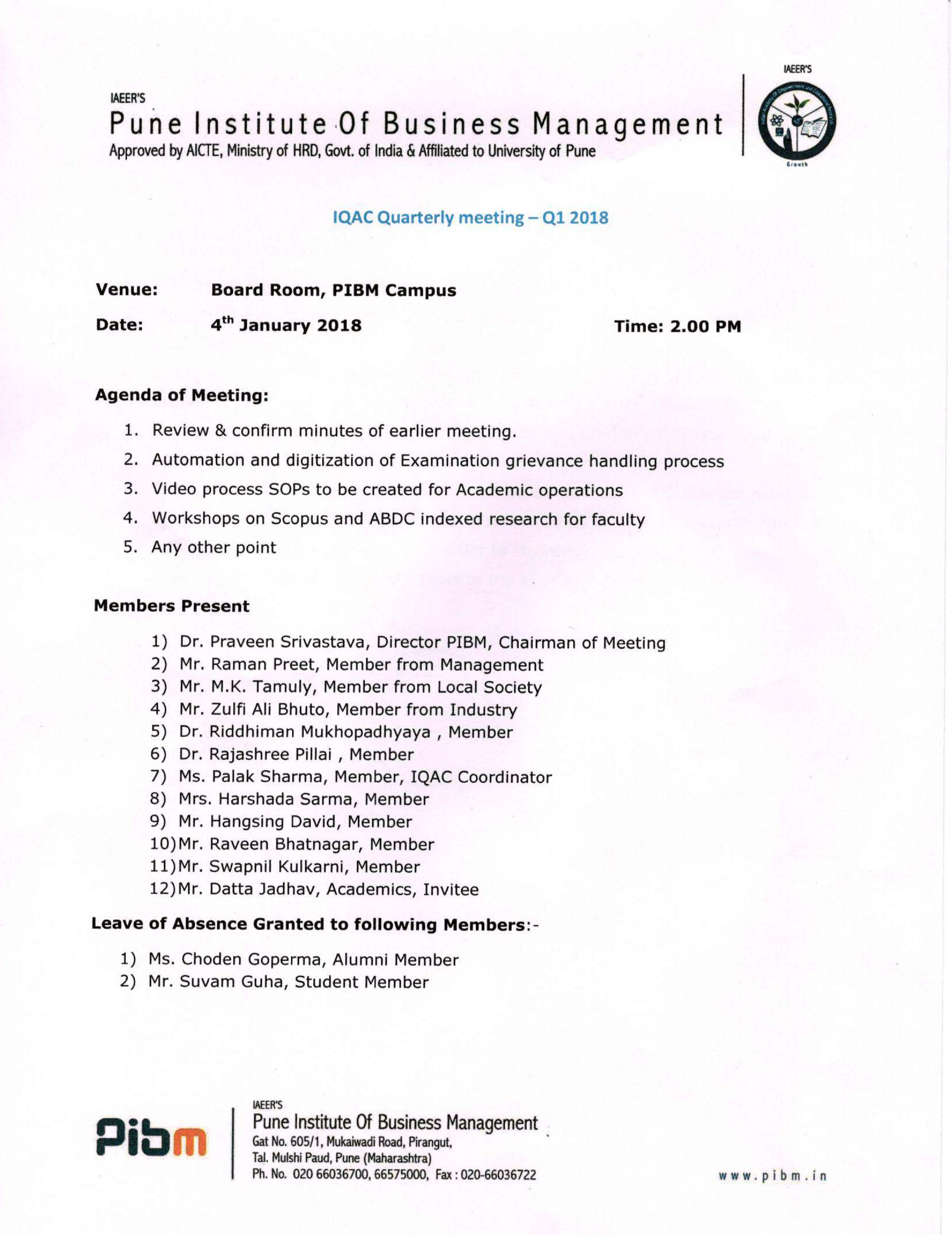 IQAC Meeting Q1 Jan 2018